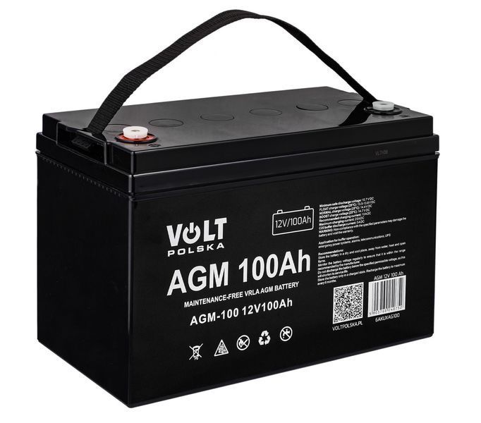 Акумулятор agm 12в 100ач необслуговуваний volt polska 6AKUXAG100 AKU20 фото