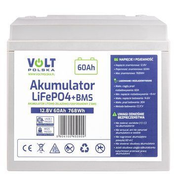 Акумулятор lifepo4 60ah 60a 12v bms volt polska 6AKLI06012 AKU44 фото